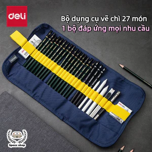 Bộ Dụng Cụ Vẽ Phác Thảo Deli 27/33/39 Món – Túi Cuộn Tiện Lợi, Dùng Vẽ Chân Dung & Đánh Bóng