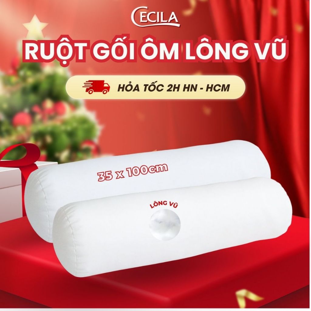 Ruột Gối Ôm CECILA Gòn Lông Vũ Mịn Cao Cấp 90cm x 25cm, Đàn Hồi, Đạt Tiêu Chuẩn Khách Sạn 5 Sao