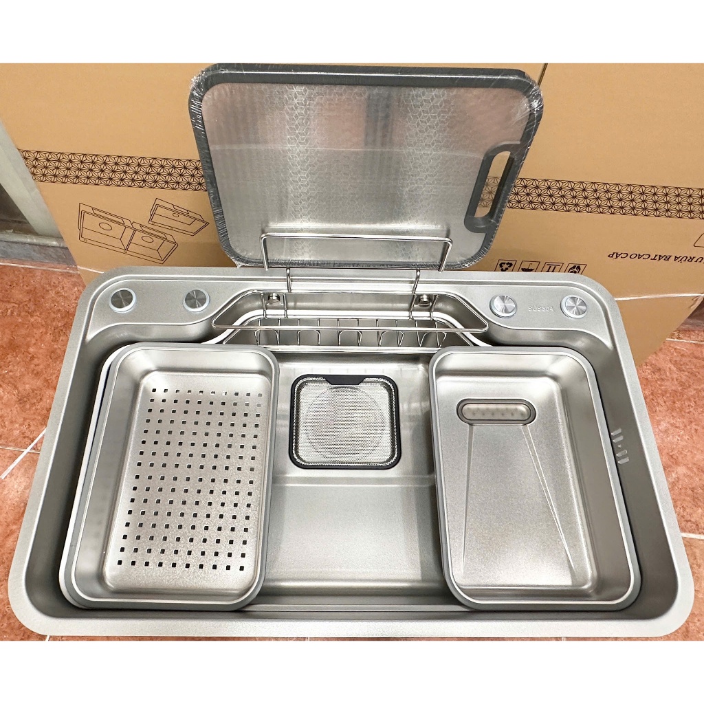 Chậu rửa bát 1 hố inox 304 kiểu dáng nhật bản chậu 1 hố to inox 304 dập hiện đại cao cấp Debas 8248E