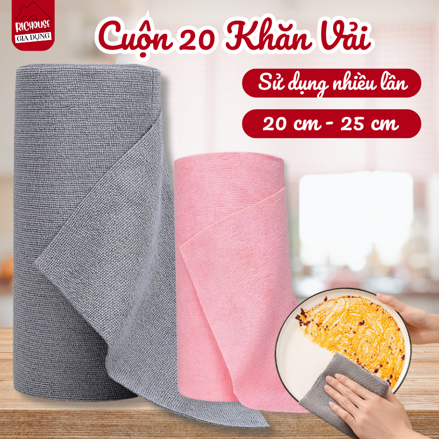 Cuộn 20 Khăn Vải Lau Bếp Đa Năng Siêu Thấm Nước, Chống Dầu Mỡ, Khăn Vải Lau Bếp Tái Sử Dụng
