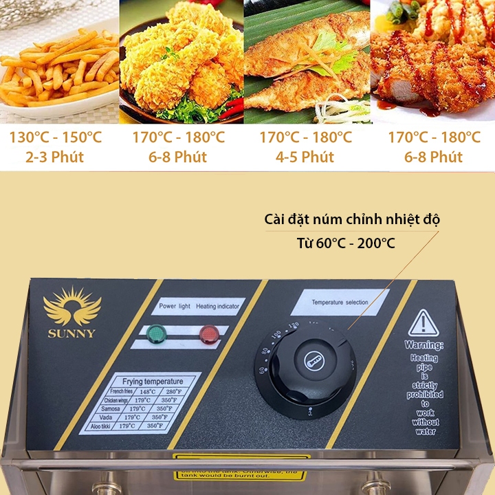 Bếp chiên 12 lít SUNNY 5000W chất liệu inox dày dặn, bền bỉ theo thời gian