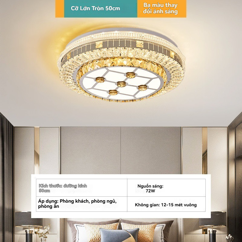 Đèn phòng khách pha lê nhẹ sang trọng Đèn trần đơn giản hiện đại Bộ đèn phòng ngủ chính 2026 Đèn mới