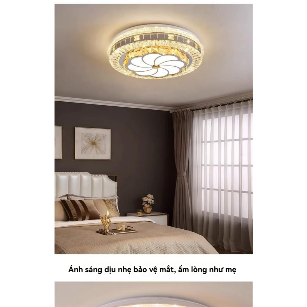 Đèn phòng khách pha lê nhẹ sang trọng Đèn trần đơn giản hiện đại Bộ đèn phòng ngủ chính 2026 Đèn mới
