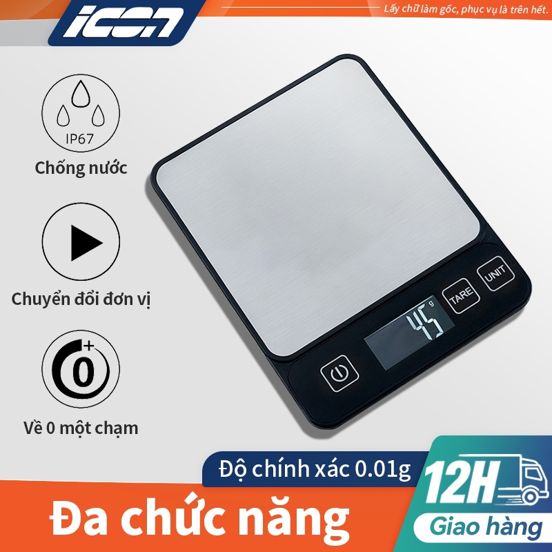 Cân Bếp Điện Tử ICON - Chính Xác 0.1g-10kg, Mặt Inox Chống Nước, Có Chức Năng Trừ Bì | Làm Bánh, Pha Chế, Cân Thực Phẩm