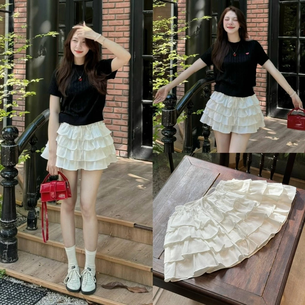 [Peinn] (ẢNH CHÍNH CHỦ) Chân váy ren bèo 4 tầng dáng ngắn WAVYSKIRT-126 STORE