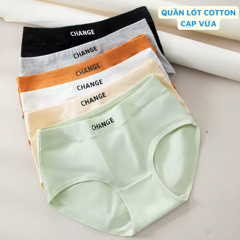 Quần Lót Nữ Cotton Mềm Mại Đáy May Kháng Khuẩn, Quần Chip Nữ Cạp Vừa Ôm Dáng Đính Chữ Cá Tính L2430