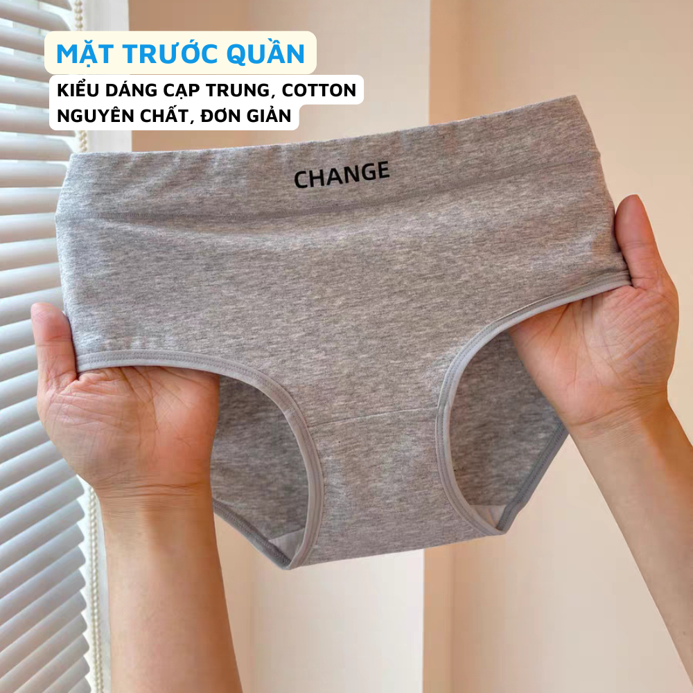 Quần Lót Nữ Cotton Mềm Mại Đáy May Kháng Khuẩn, Quần Chip Nữ Cạp Vừa Ôm Dáng Đính Chữ Cá Tính L2430