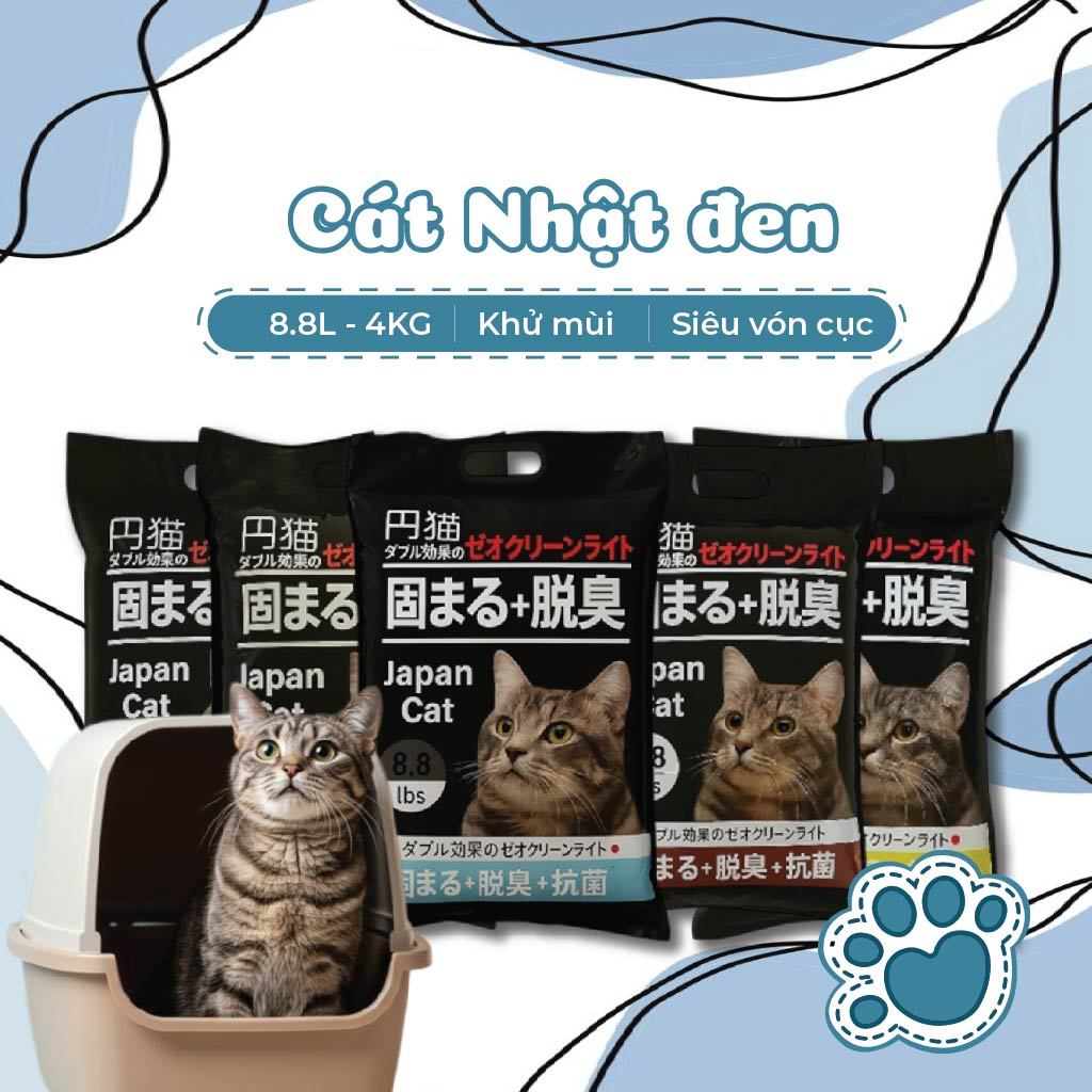 Cát nhật đen vệ sinh cho mèo 8,8L , cát mèo vệ sinh Japan Cat siêu vón cục khử mùi tốt túi 4kg
