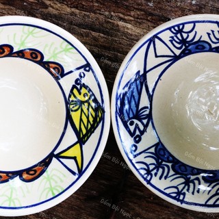 Chén Chiết Yêu Cao Cấp Vẽ Con Gà Trống/Cá/Chim/Tôm/Phết/Chỉ/Hoa Văn Cổ Xưa Đường Kính 13cm - Gốm Xưa Cho Người Hoài Niệm
