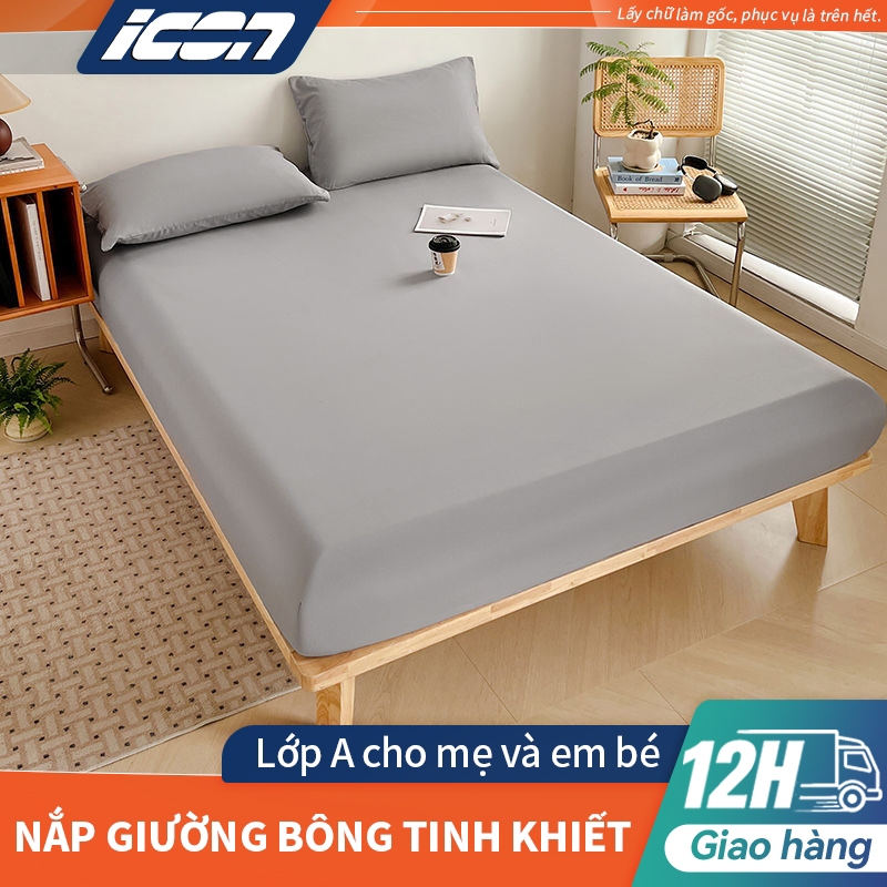ICON Bộ 3 Mảnh Ga Trải Giường Cotton Cao Cấp - Mềm Mại, Co Giãn Tốt, Ôm Khít Đệm, Nhiều Màu Chọn