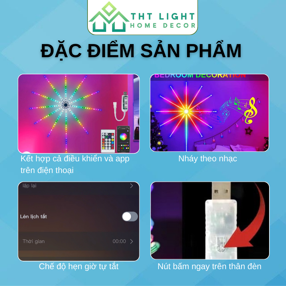 Đèn LED Pháo Hoa Trong Nhà CHILNEXX Đèn decor nháy theo nhạc sử dụng app trang trí noel tết giáng sinh