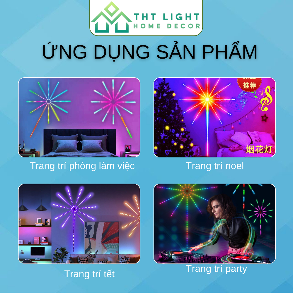 Đèn LED Pháo Hoa Trong Nhà CHILNEXX Đèn decor nháy theo nhạc sử dụng app trang trí noel tết giáng sinh