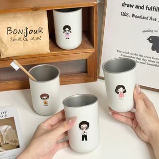 Cốc nước súc miệng gia đình，Cốc đựng bàn chải đánh nhựa và thép không gỉ 304,Cốc nước súc dễ thương