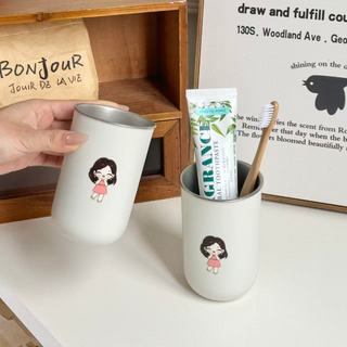 Cốc nước súc miệng gia đình，Cốc đựng bàn chải đánh nhựa và thép không gỉ 304,Cốc nước súc dễ thương