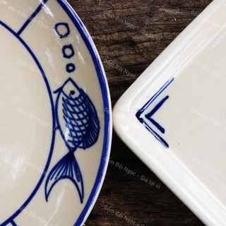 Dĩa Gốm Cao Cấp Vẽ Cá Xưa Tròn/Chữ Nhật Nhiều Kích Thước Từ 16cm Đến 25cm - Gốm Xưa Lái Thiêu Cho Người Hoài Niệm
