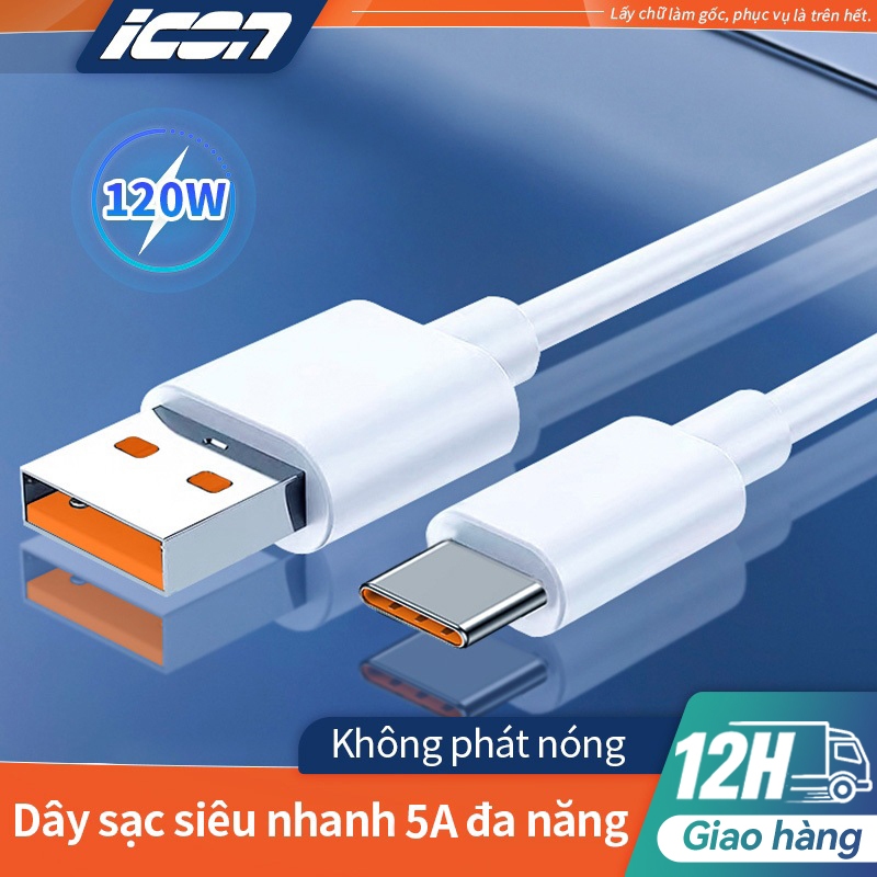 Dây Sạc Nhanh Type-C 120W 1M/1.5M ICON - Không Nóng, Truyền Dữ Liệu 480Mbps - Cho Android