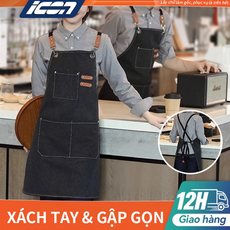 Tạp dề pha chế chống nước/dầu ICON - Túi rộng, dây đeo chỉnh - Dành cho quán cafe, tạp dề nấu ăn