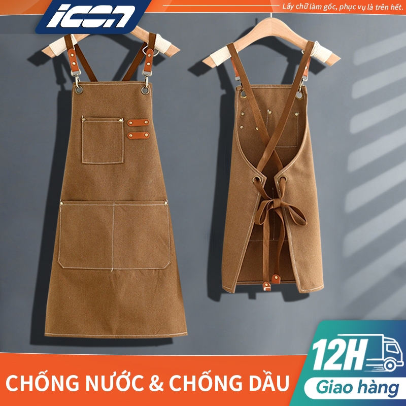 Tạp dề pha chế chống nước/dầu ICON - Túi rộng, dây đeo chỉnh - Dành cho quán cafe, tạp dề nấu ăn