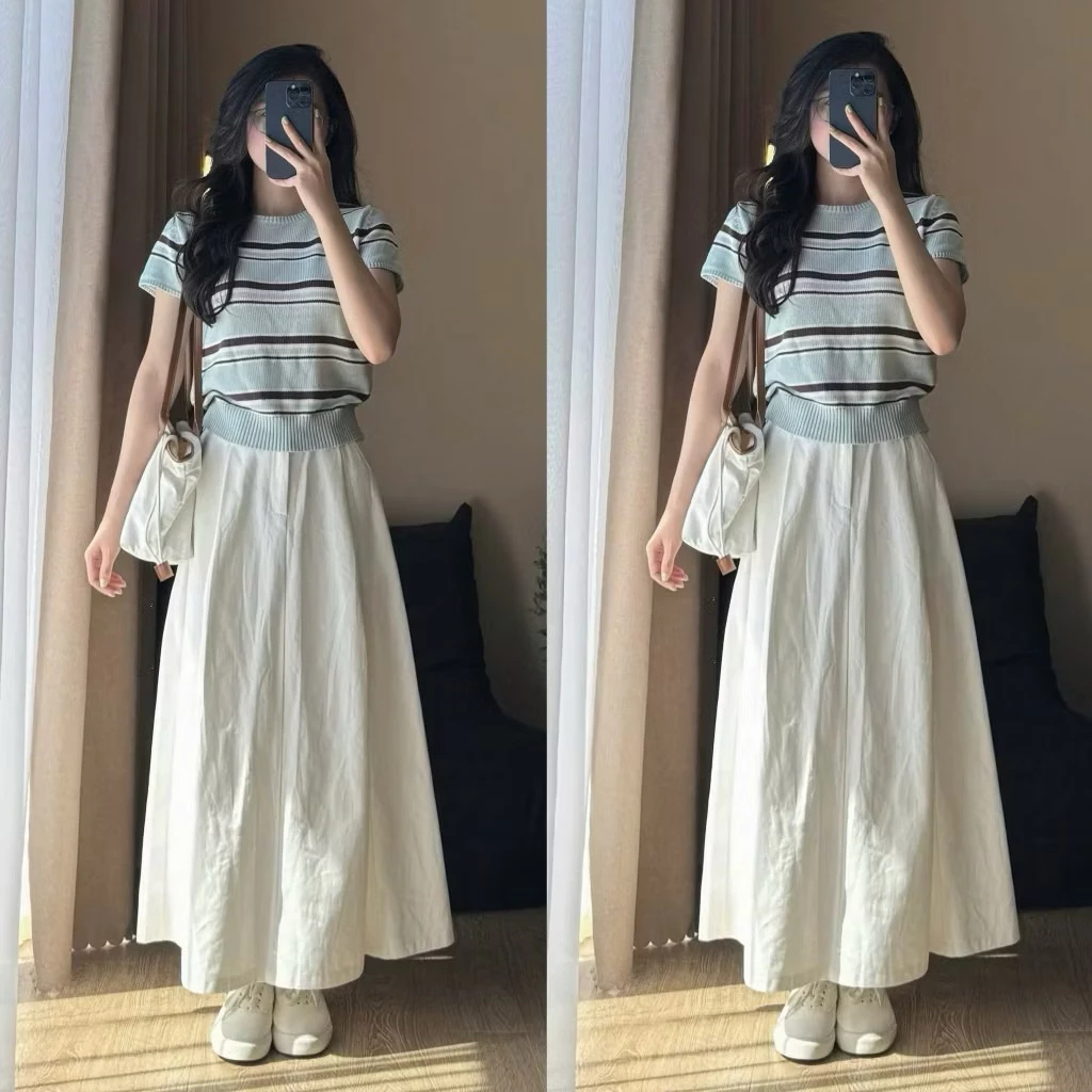 [Peinn] (ẢNH OLDSCHOOL) Chân váy kaki thô basic dáng dài xếp ly vintage 12 THÁNG SÁU MA03