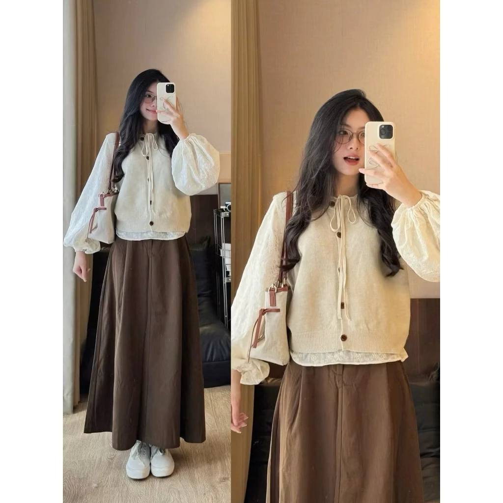[Peinn] (ẢNH OLDSCHOOL) Chân váy kaki thô basic dáng dài xếp ly vintage 12 THÁNG SÁU MA03