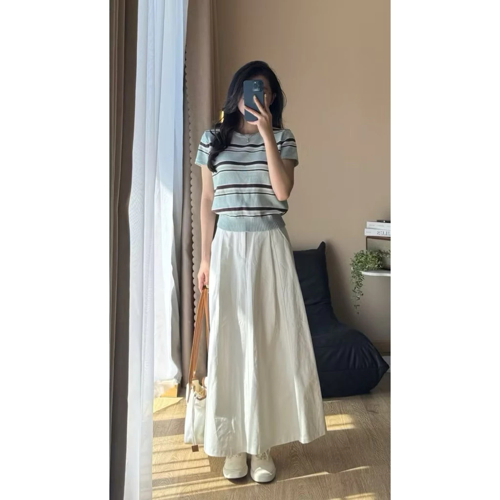 [Peinn] (ẢNH OLDSCHOOL) Chân váy kaki thô basic dáng dài xếp ly vintage 12 THÁNG SÁU MA03