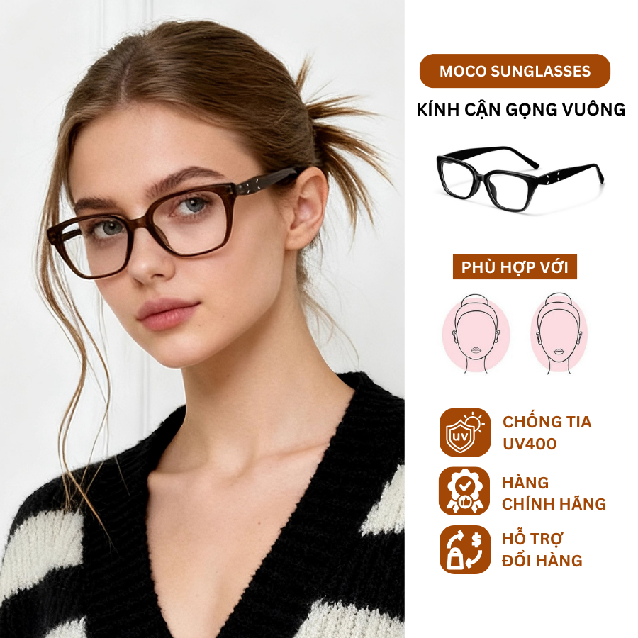 Kính Mắt Gọng Vuông Nữ MOCO 23137 Thời Trang, Gọng Kính Vân Gỗ Cao Cấp, Kính Chống Ánh Sáng Xanh