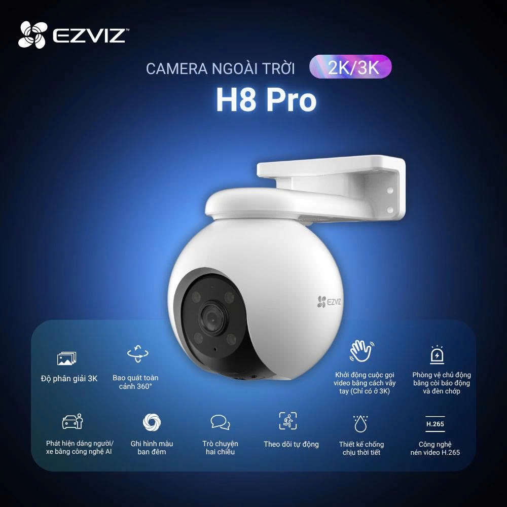 Camera Wifi EZVIZ H8 PRO 3K 5MP | H8 PRO 2K 3MP, Quay Quét 360 Độ, Ghi ...