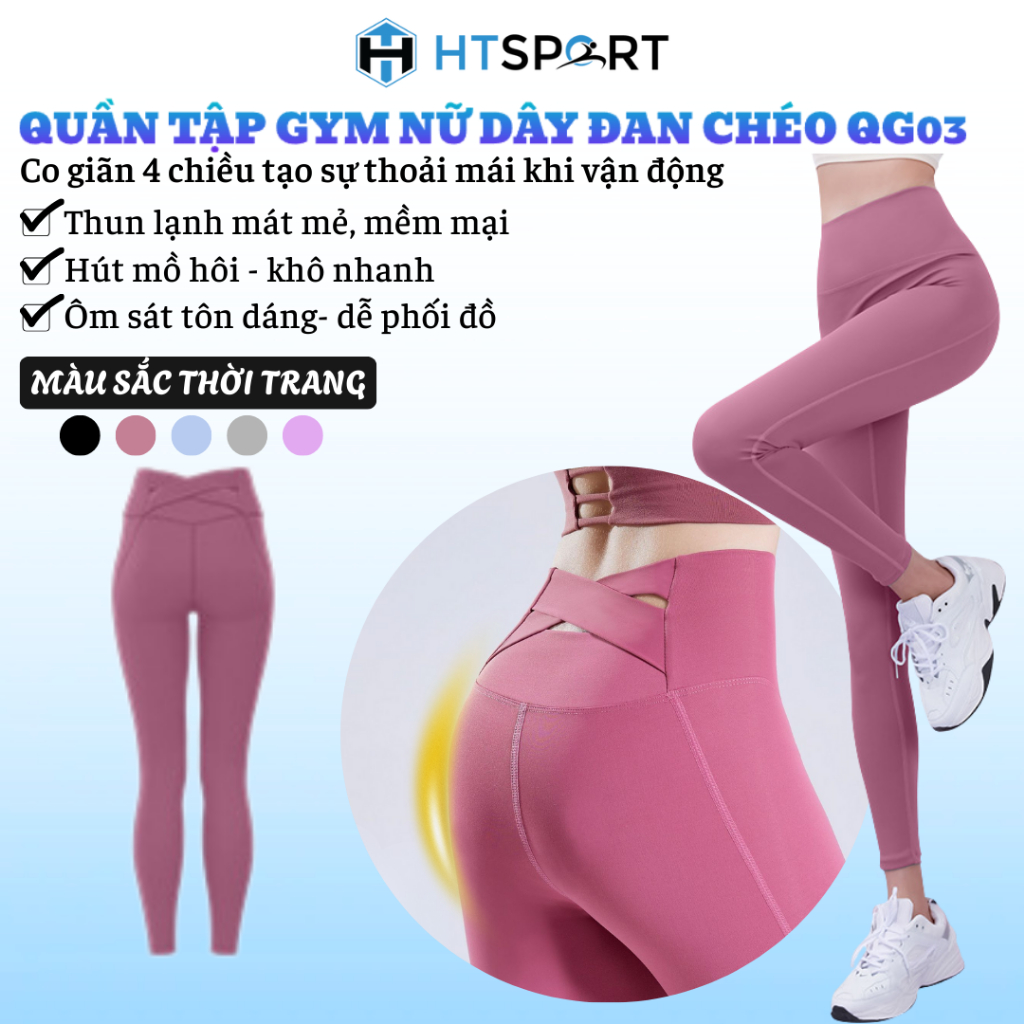 Quần Tập Gym Nữ Dây Đan Chéo, Quần Thun Thể Thao QG03 Co Giãn 4 Chiều Lưng Cao Ôm Body Tập Yoga, Aerobic