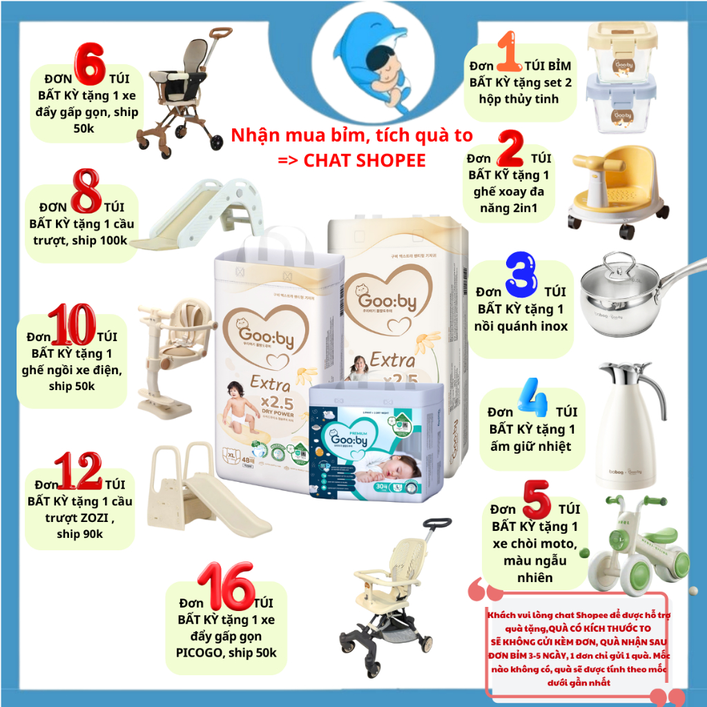 Tã/bỉm quần dán Gooby Extra/Premium đủ size M58/L52/XL50/XXL46 chống tràn hiệu quả cho bé từ 6kg - 24kg MECAHEO
