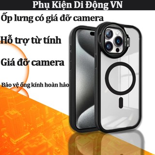 Ốp lưng iPhone chống sốc chống trầy kèm giá đỡ camera, hỗ trợ sạc từ tính cho iPhone 11 12 13 14 15 16 Pro Max