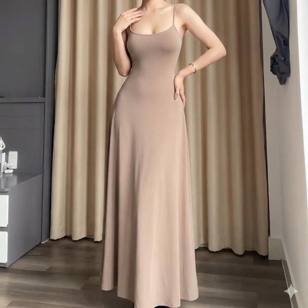 Đầm nữ 2 dây cổ thuyền đơn, thiết kế form suông dáng xoè nhẹ YN203