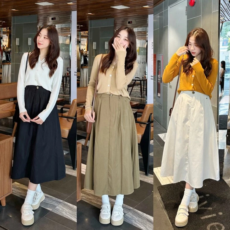 [Peinn] Chân váy kaki dáng dài vintage (ảnh thật)-MA 087