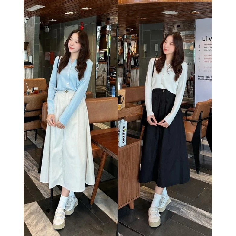 [Peinn] Chân váy kaki dáng dài vintage (ảnh thật)-MA 087