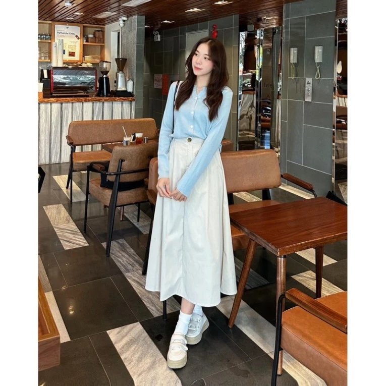 [Peinn] Chân váy kaki dáng dài vintage (ảnh thật)-MA 087