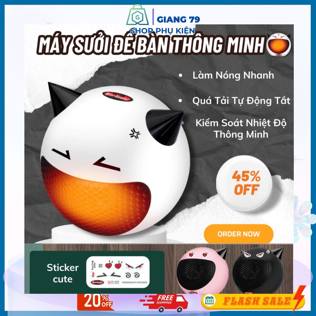 Máy Sưởi Mini Để Bàn, Hình Thú Cute, Công Suất 350W, Không Khô Da, Tiện Dụng, Tiết Kiệm Điện