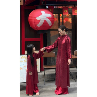 Áo dài Sequin Mẹ Và Bé, thiết kế 4 tà kim sa cao cấp kèm quần lụa