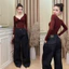 YURI JEANS - (Mã20) Quần Jeans Nữ Xếp Ly Ống Rộng Màu Đen Xám Phối Nắp Túi