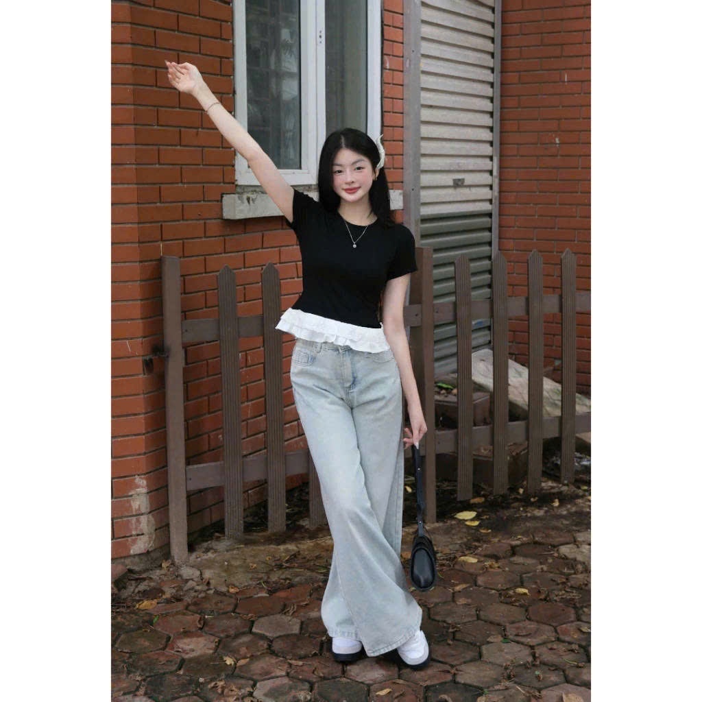 [Peinn] Áo thun ôm phối vạt bèo chất cotton mịn 12 THÁNG SÁU MA2225