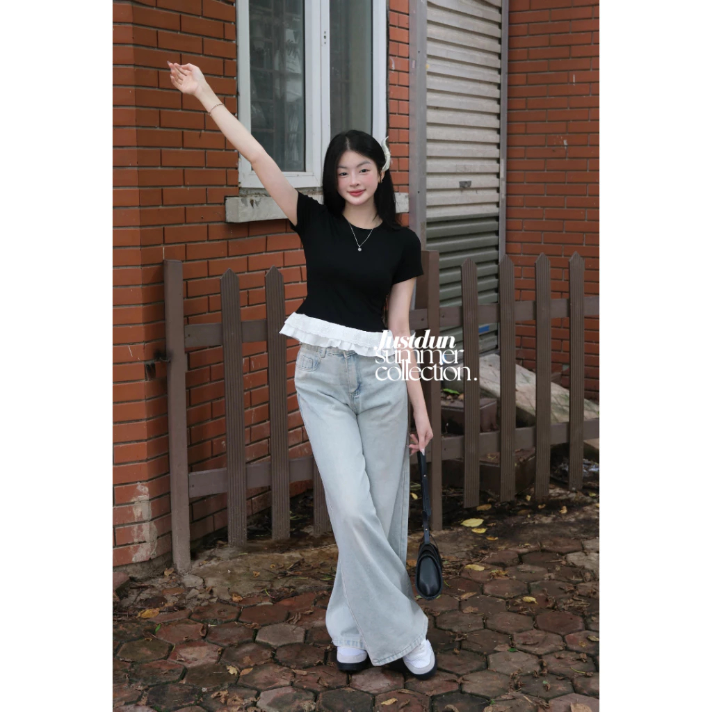[Peinn] Áo thun ôm phối vạt bèo chất cotton mịn 12 THÁNG SÁU MA2225