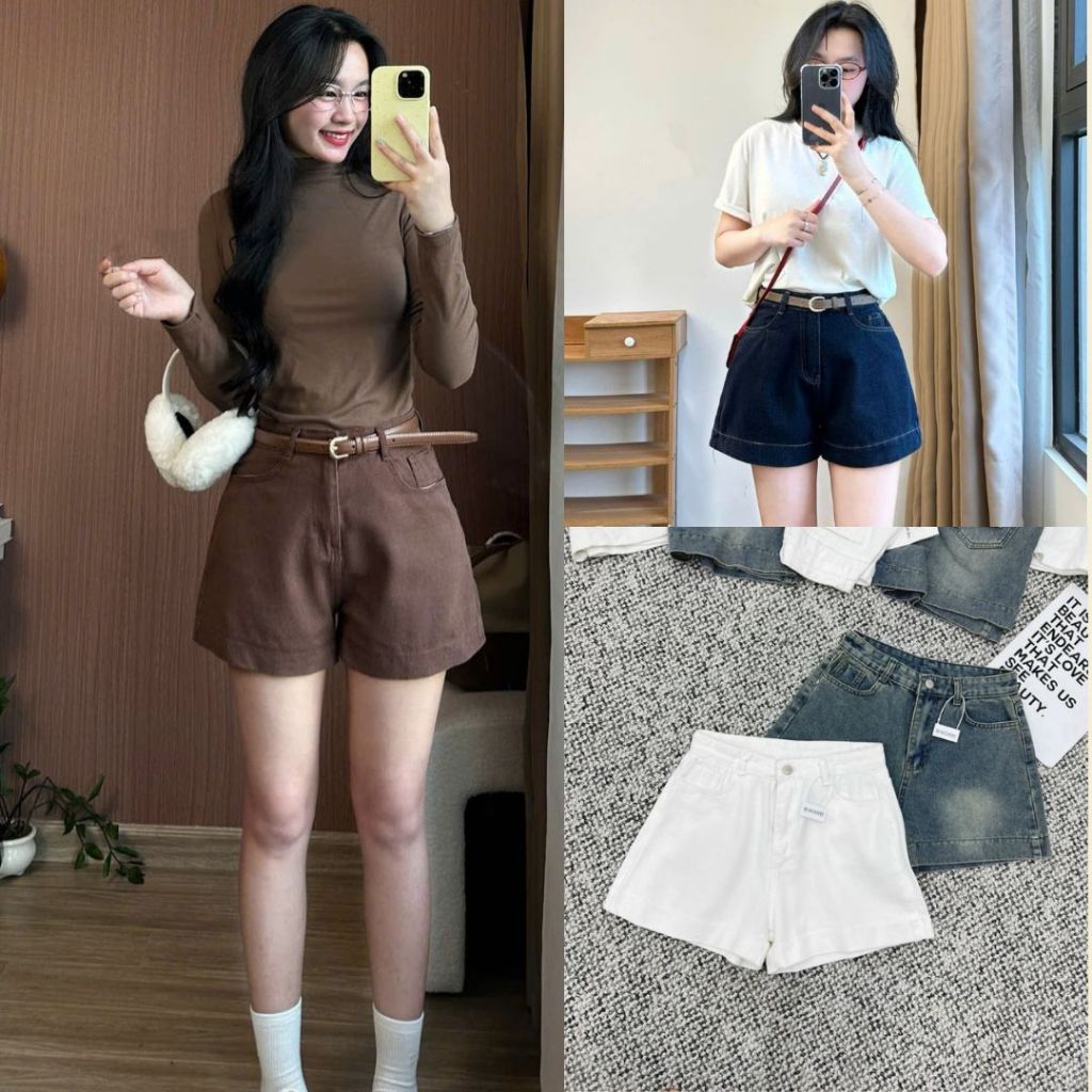 Quần Short Jeans Nữ Joolate Lưng Cao Chất Jean Bò Kaki Mềm Gấu To Basic Trẻ Trung Hách Dáng
