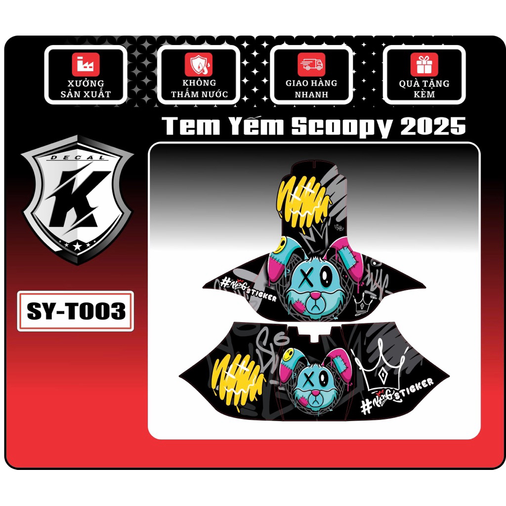 Decal tem dán nhựa nhám Scoopy 2025 decal Cao cấp(Trước +Sau)