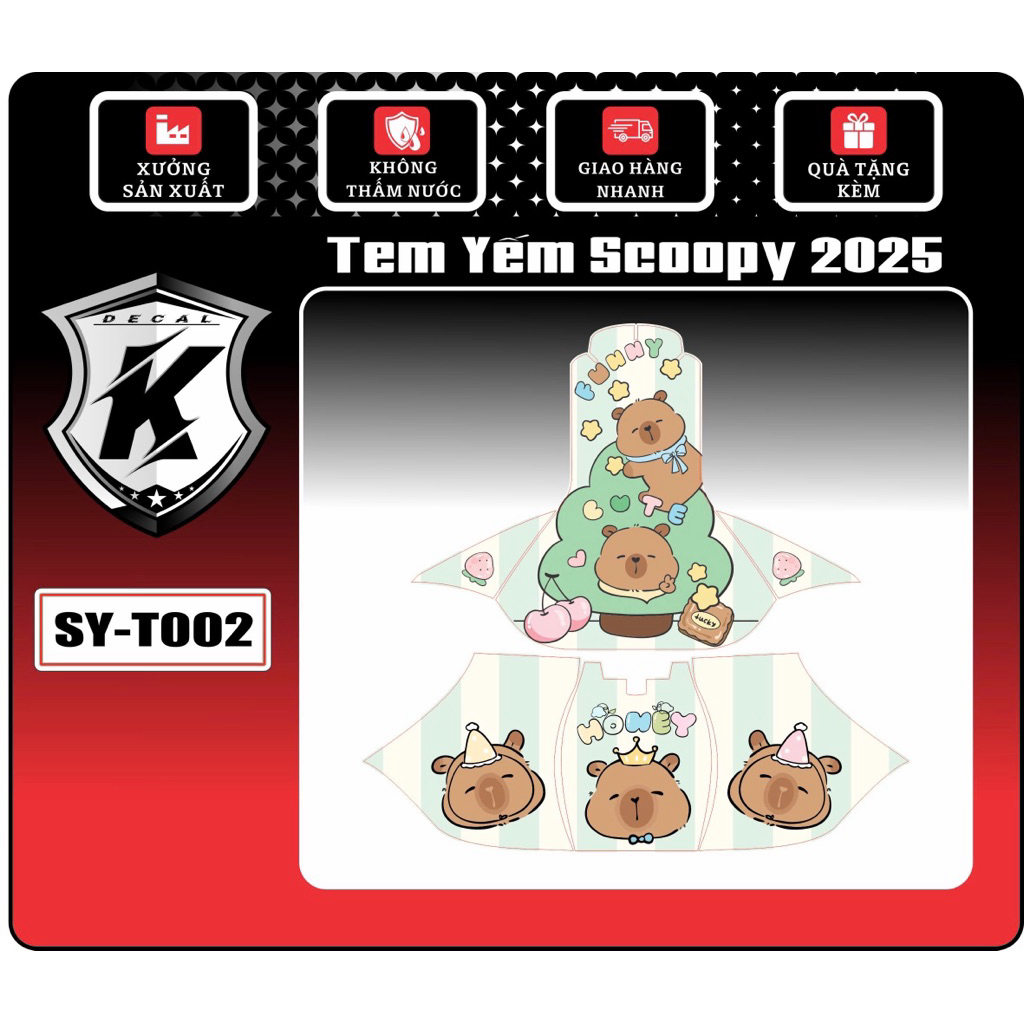 Decal tem dán nhựa nhám Scoopy 2025 decal Cao cấp(Trước +Sau)