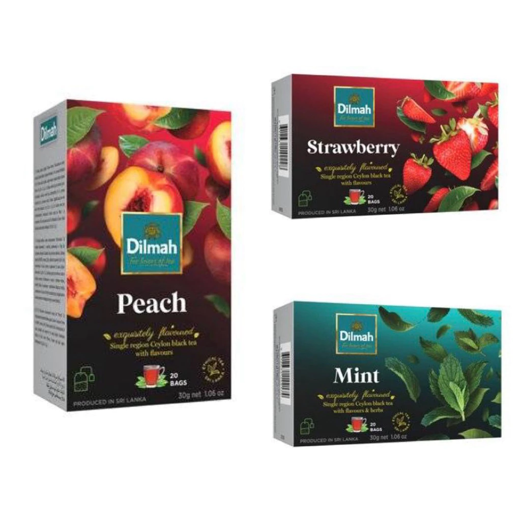 TRÀ DILMAH ĐÀO/ DÂU/ BẠC HÀ/ TÁO/ BÁ TƯỚC/ CHANH HỘP 20 TÚI LỌC