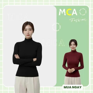 Áo Thun Nữ Dáng Ôm Tay Dài MCA Kiểu Cổ Lọ Phong Cách Basic A51535