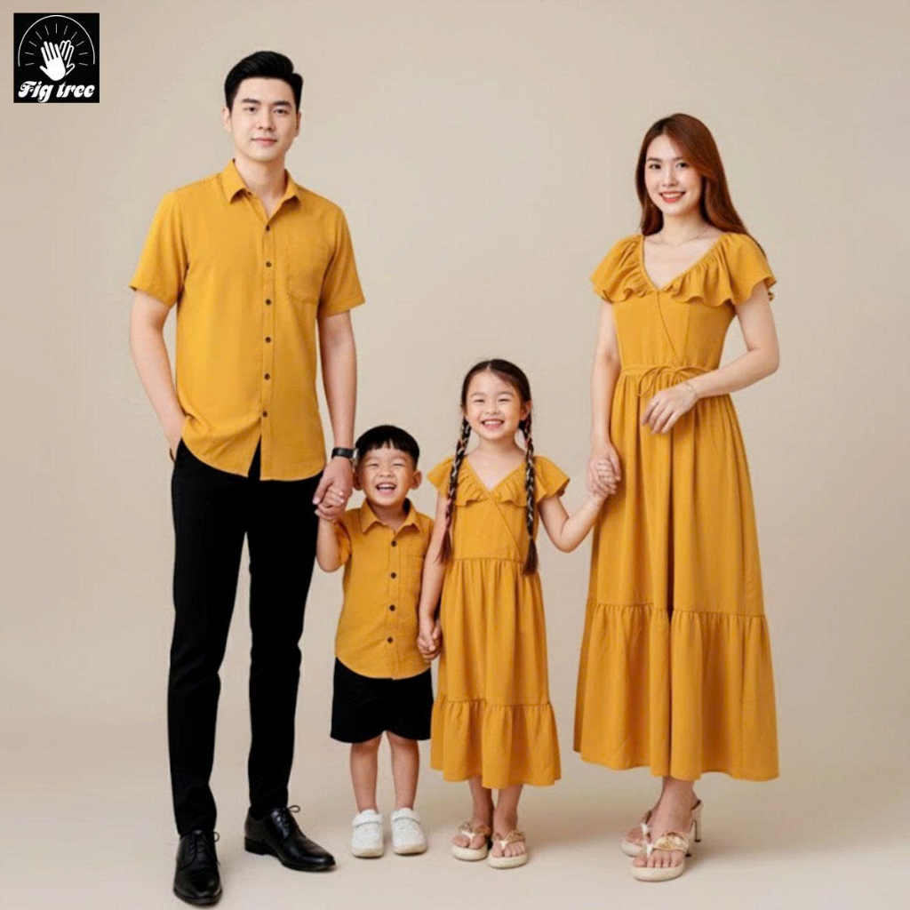 Đồng Phục Gia Đình Fig Tree - Màu Vàng Đũi Tươi Sáng Model Đi Tiệc, Chơi Tết, Chụp Hình Siêu Sang