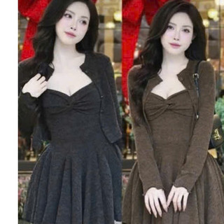 SET váy 2 dây kèm áo cardigan chất nỉ tăm siêu xinh cho nữ. T18