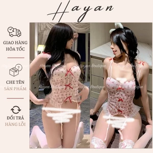CS2 Bodysuit ren đính nơ xinh có GỌNG kèm ĐỆM LÓT, đồ cosplay hoạ tiết kèm dây kẹp tất CS2