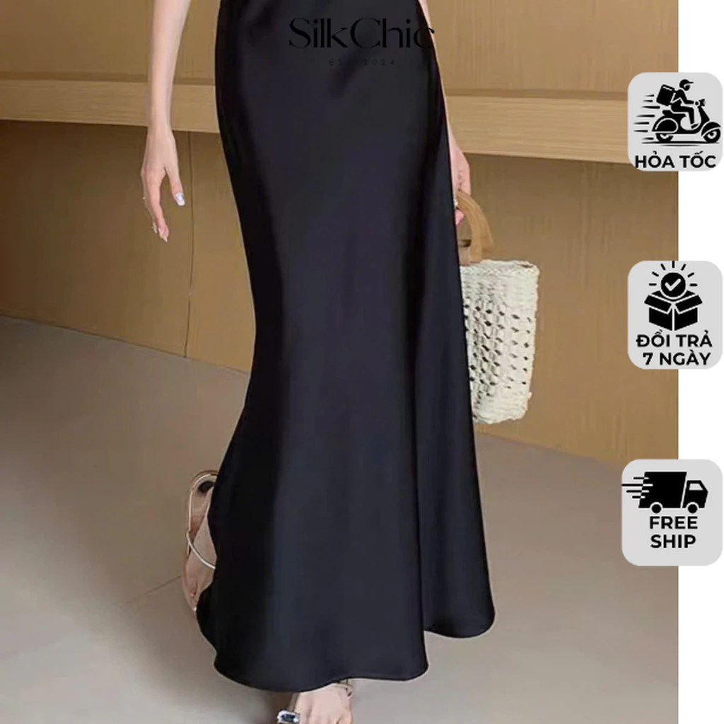 [Peinn] Chân Váy Midi Dáng Dài Chất Liệu Lụa Satin Mềm Mịn Chân Váy Midi Lụa Đuôi Cá Nhẹ Dáng Dài 12 THÁNG SÁU