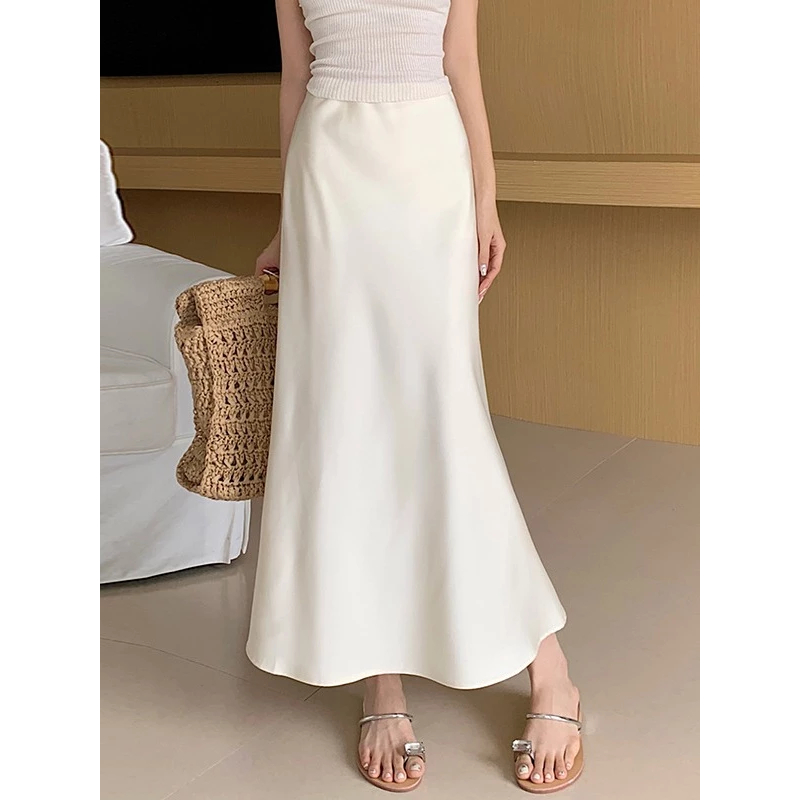 [Peinn] Chân Váy Midi Dáng Dài Chất Liệu Lụa Satin Mềm Mịn Chân Váy Midi Lụa Đuôi Cá Nhẹ Dáng Dài 12 THÁNG SÁU