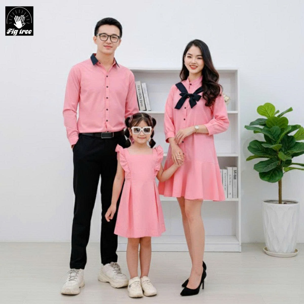 Đồ Gia Đình Fig Tree Màu Hồng Siêu Ngọt Ngào cho gia đình đi tiệc, chụp hình gia đình, Hàng thiết kế